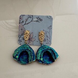Elegant Gold and Blue Dangle Earrings